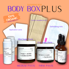 Load image into Gallery viewer, BODY BOX PLUS | DIY Sugaring Box | Free Shipping | 6 Months Hair Free |100% Organic Ingredients | Organic Sugar Wax (Paste) Kit | Skin Care | Free DIY Course
