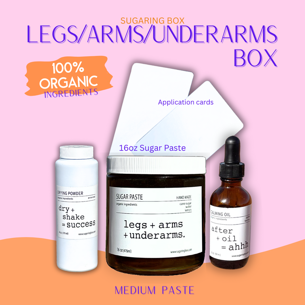 Legs, Arms & Underarms DIY Sugaring Box | Free Shipping | 6 Months Hair Free |100% Organic Ingredients | Organic Sugar Wax (Paste) Kit | Skin Care | Free DIY Course