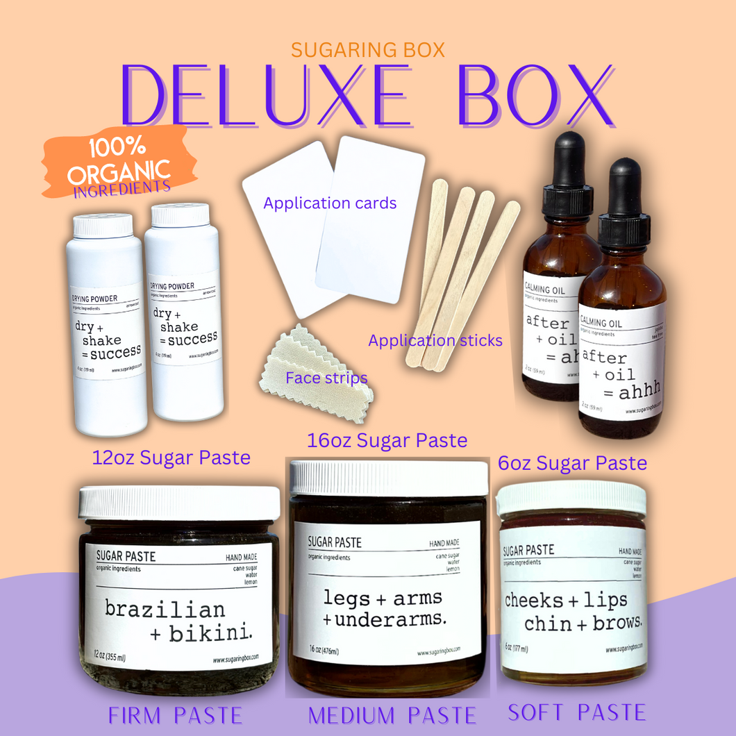 Deluxe DIY Sugaring Box | Free Shipping | Be Hair Free for 6 Months |100% Organic Ingredients | Organic Sugar Wax (Paste) | Skin Care | Free DIY Course